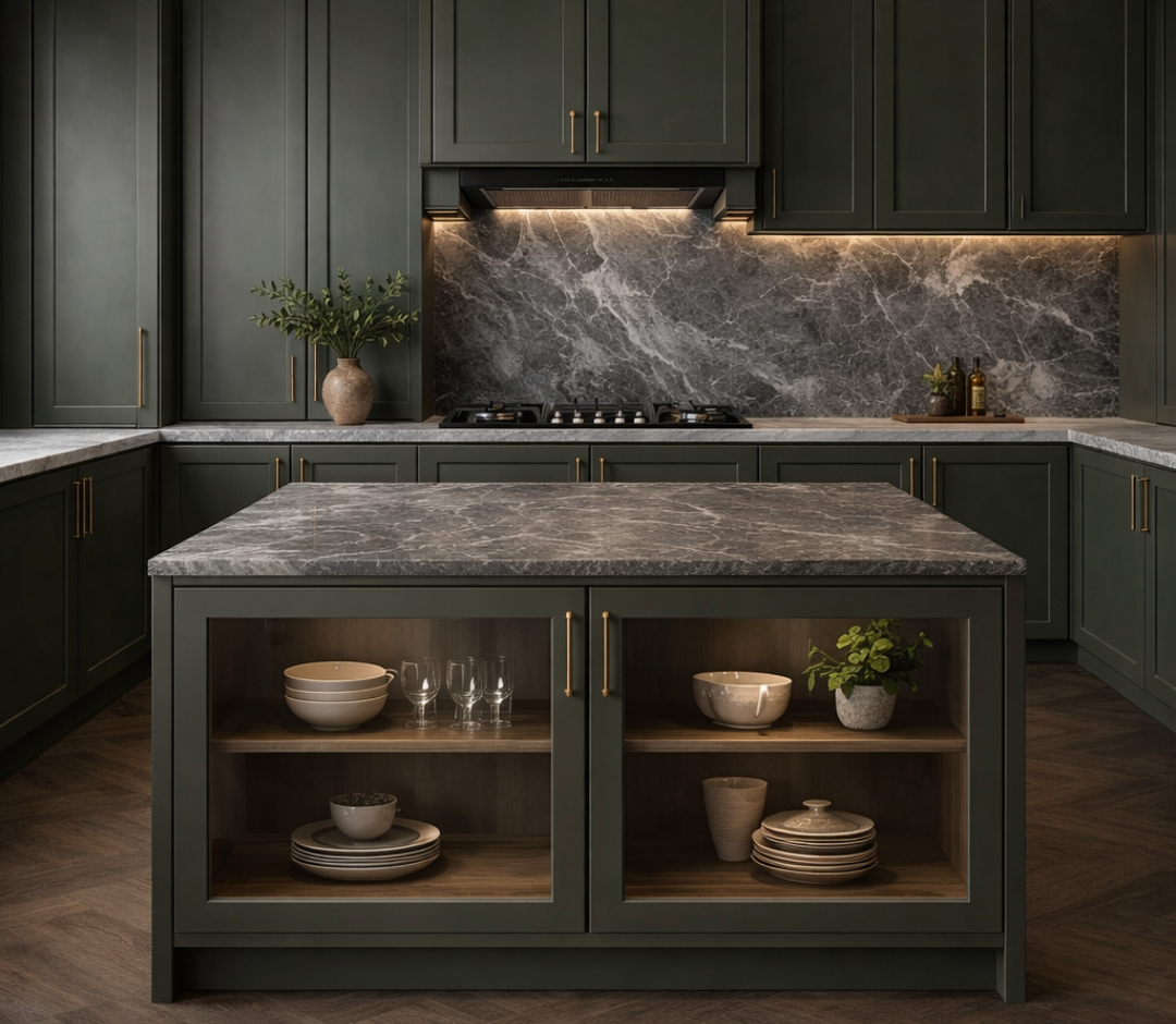 cucina verde marmo